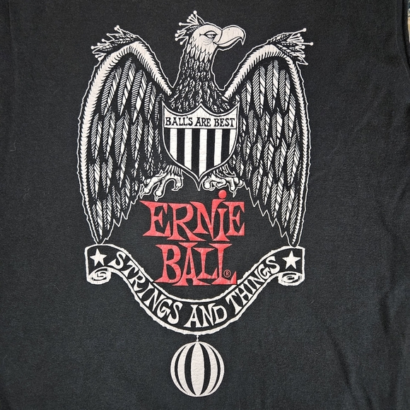 Ernie Ball Guitar Strings Shirt Mens L Black Graphic Print T-Shirt Distressed - Picture 2 of 8